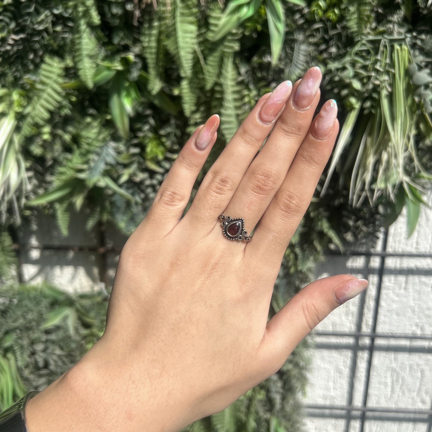 red garnet droplet ring