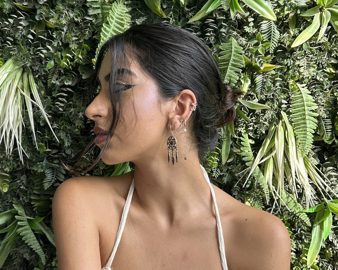 red garnet dreamcatcher earrings