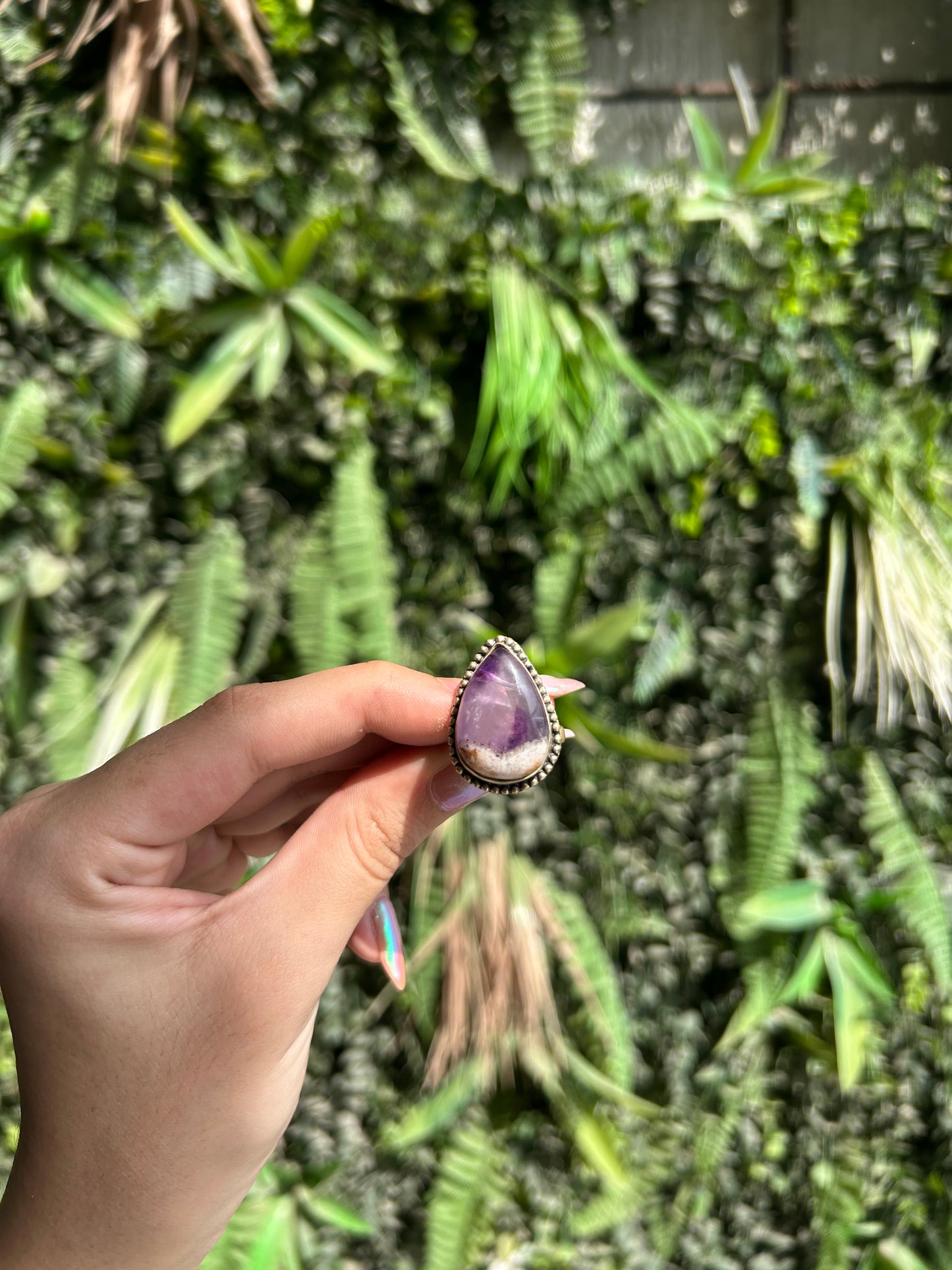 amethyst with milky quartz drop ring (adjustable)
