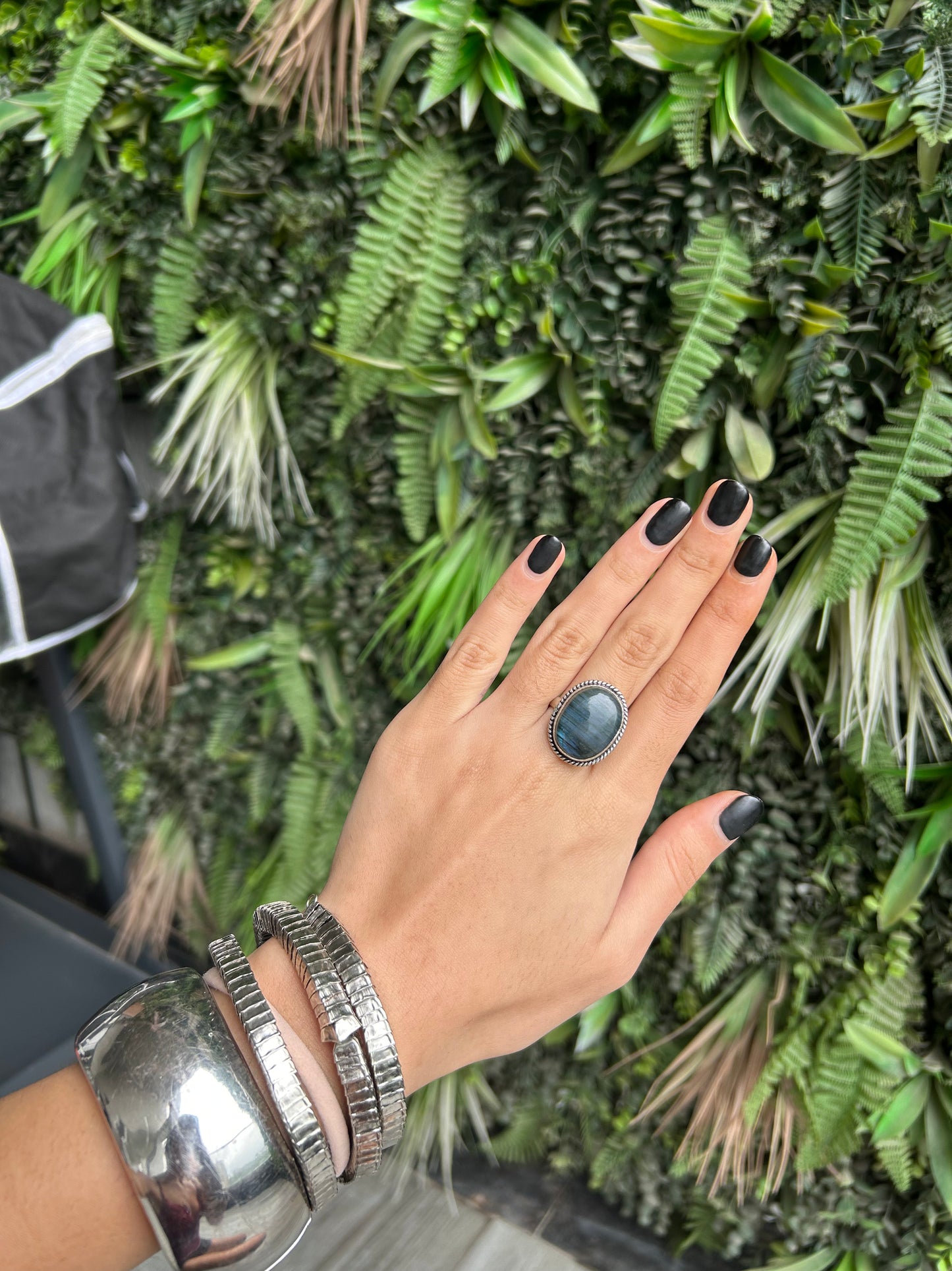 labradorite striped flash ring (adjustable)