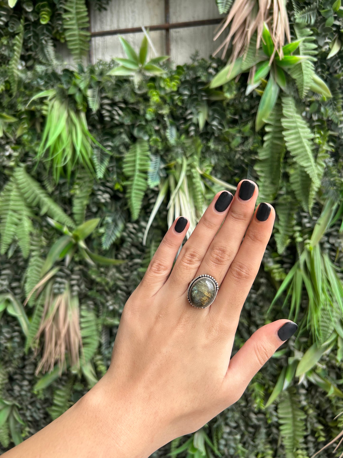 labradorite oval gold flash ring