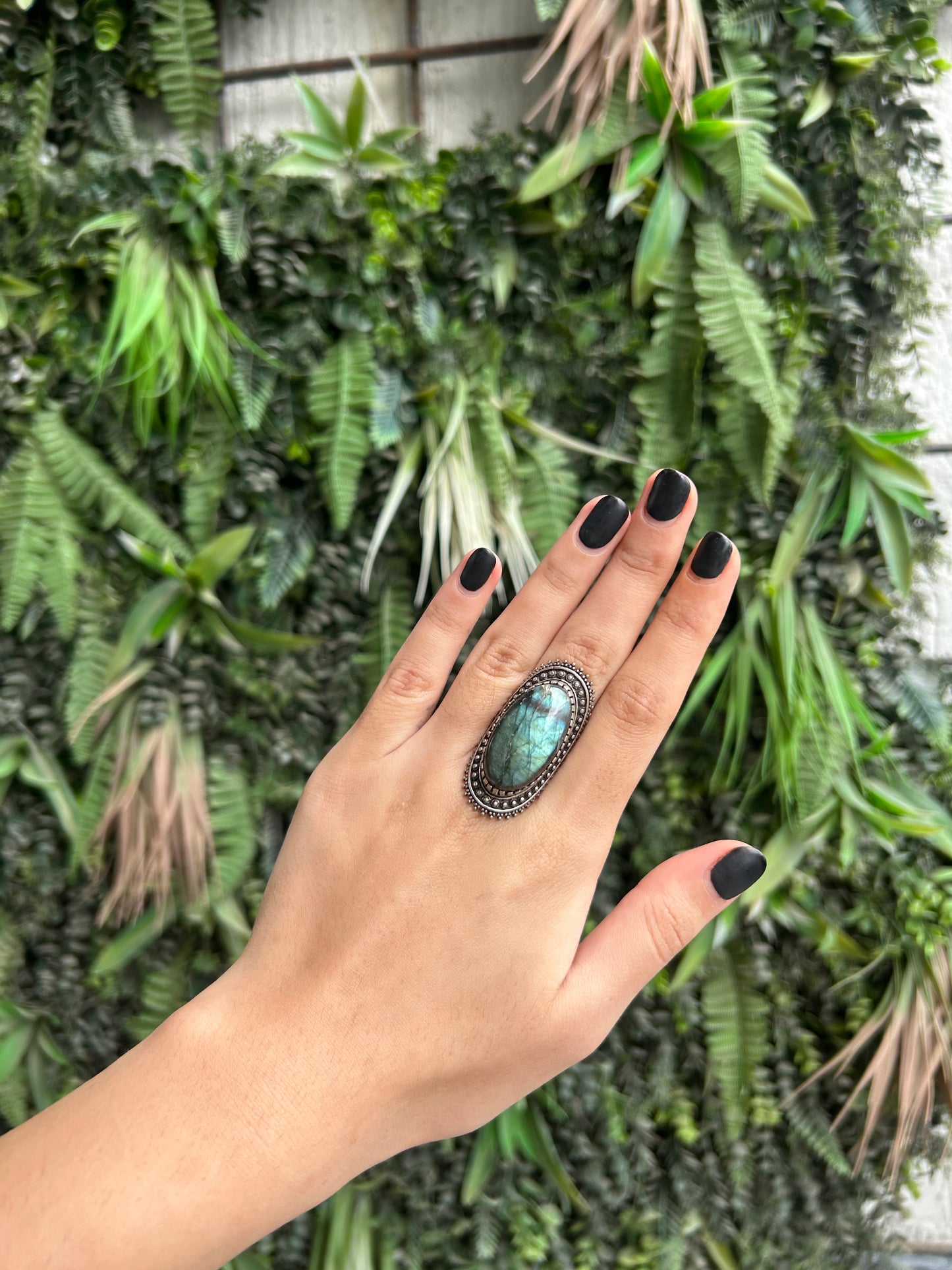 labradorite oval halo ring