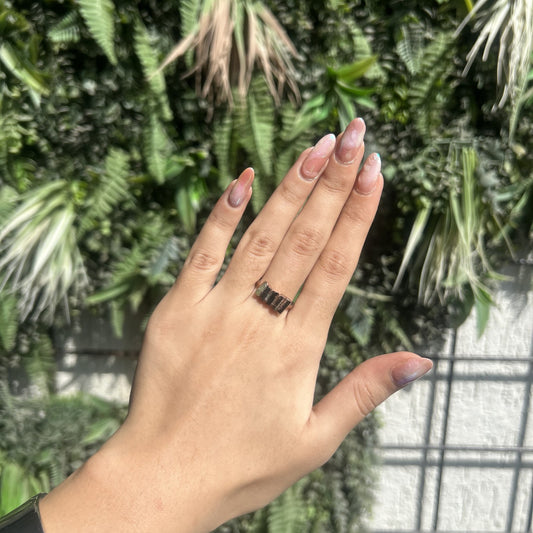 raw black tourmaline and green aventurine ring