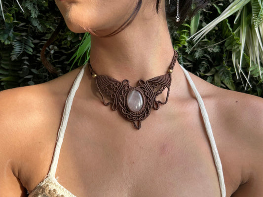 rose quartz macrame choker (statement)
