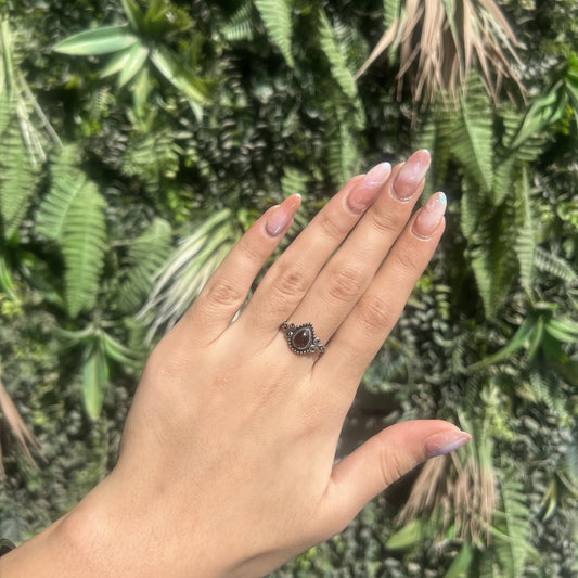 red garnet droplet ring (dark)