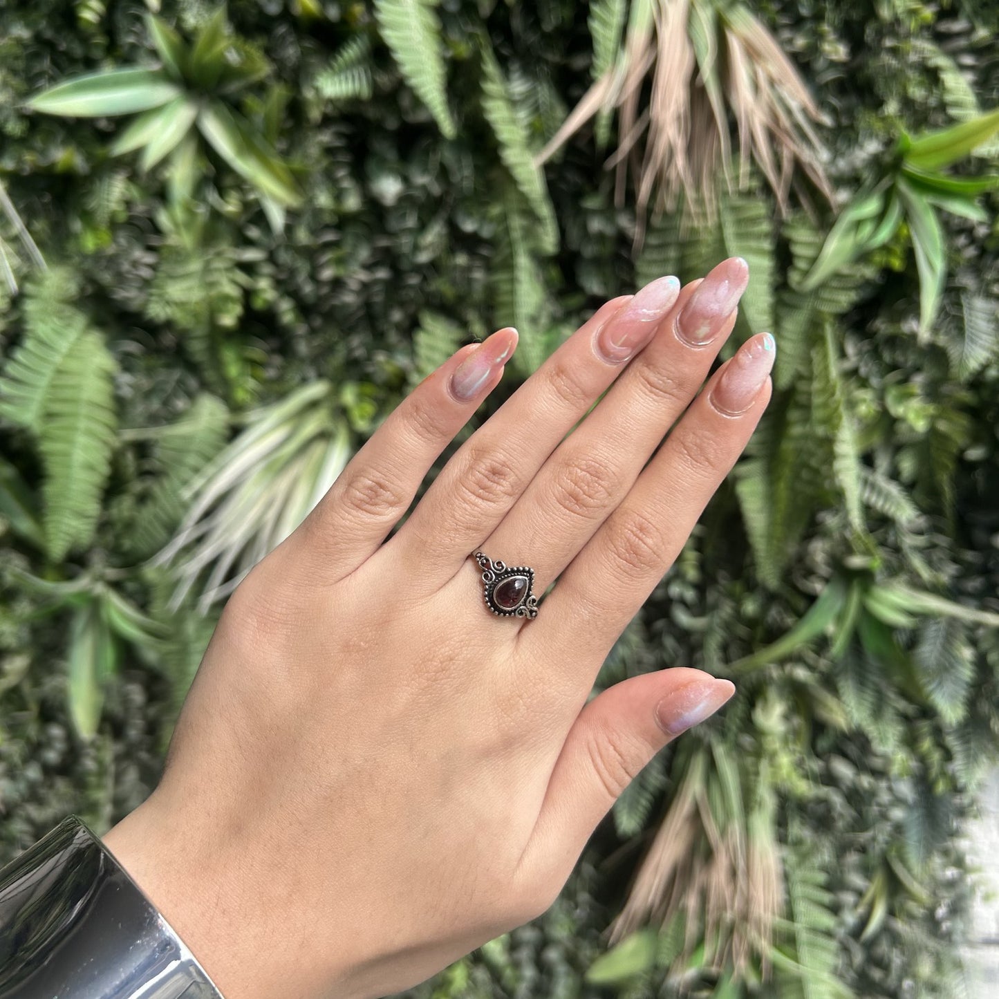 red garnet droplet ring (dark)