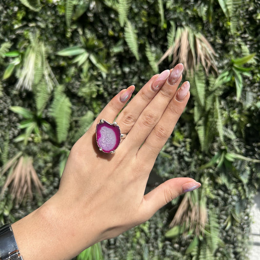 pink druzy agate ring 1 (adjustable)