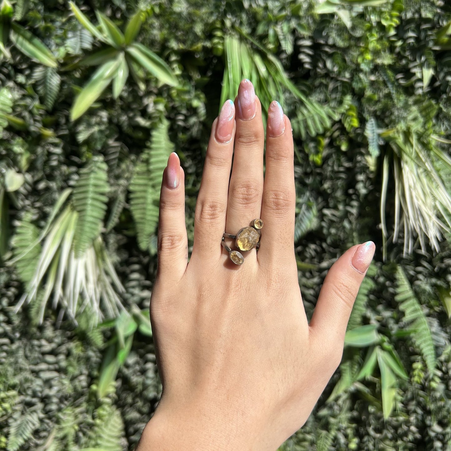 raw citrine three stone ring (brass toned)