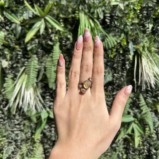 raw citrine three stone ring (brass toned)