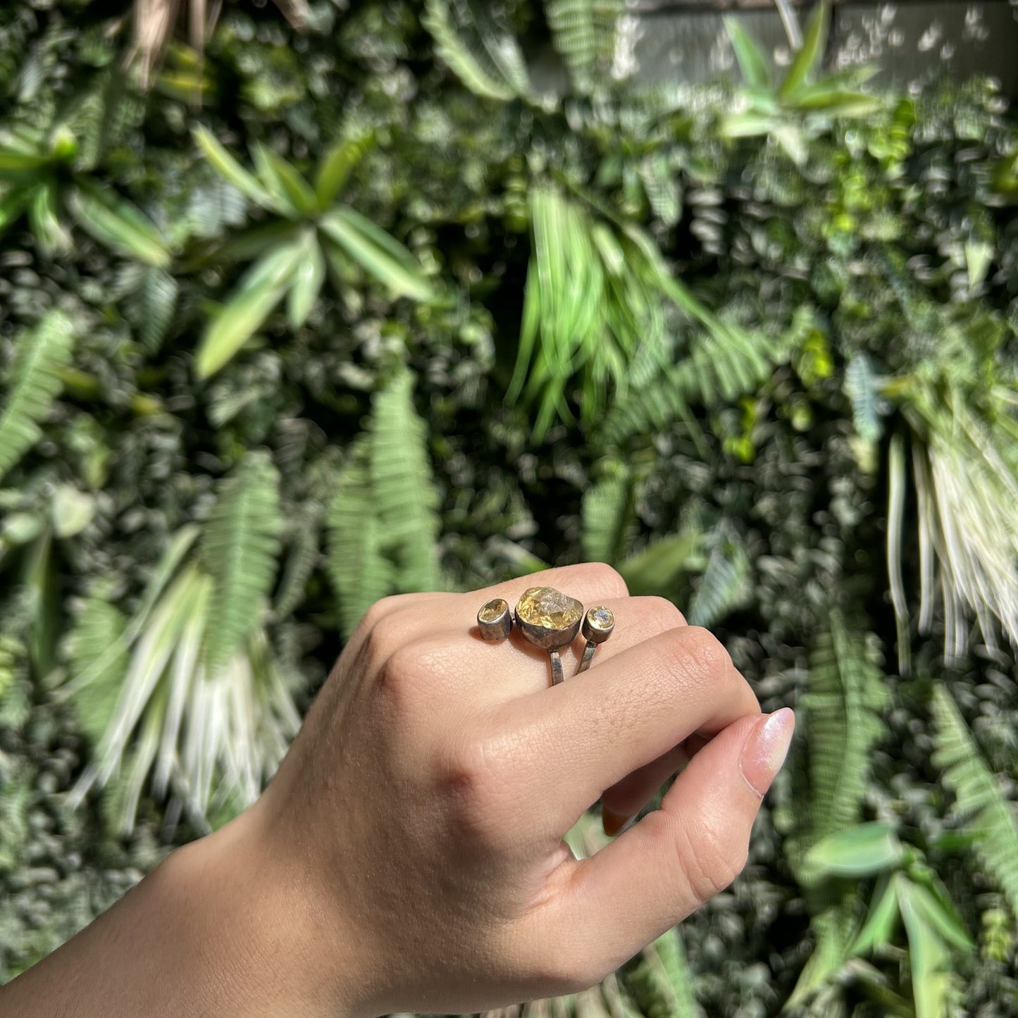 raw citrine three stone ring (brass toned)
