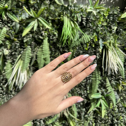 amethyst mandala brass ring
