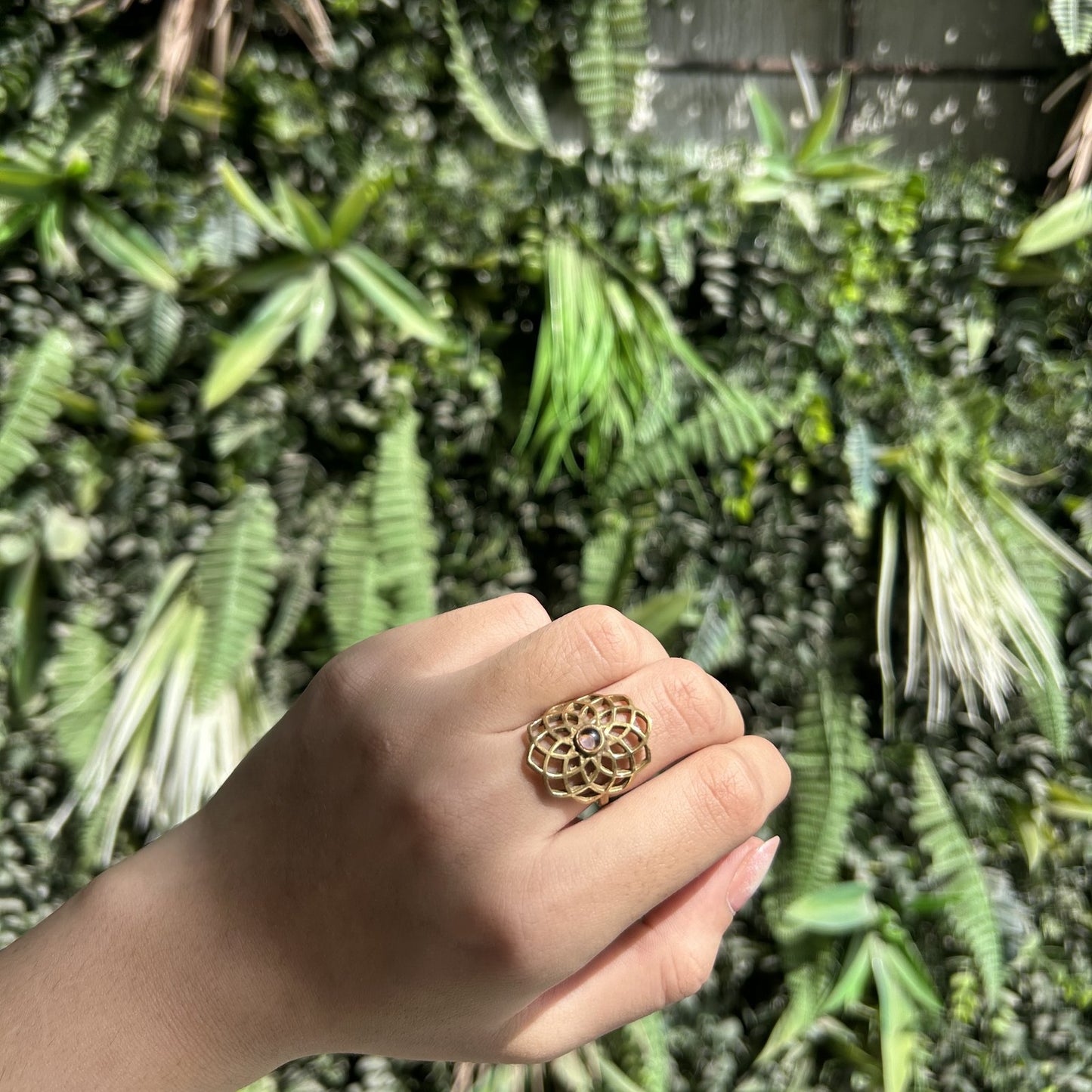 amethyst mandala brass ring