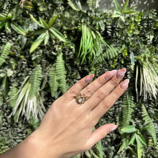 moonstone lotus brass ring