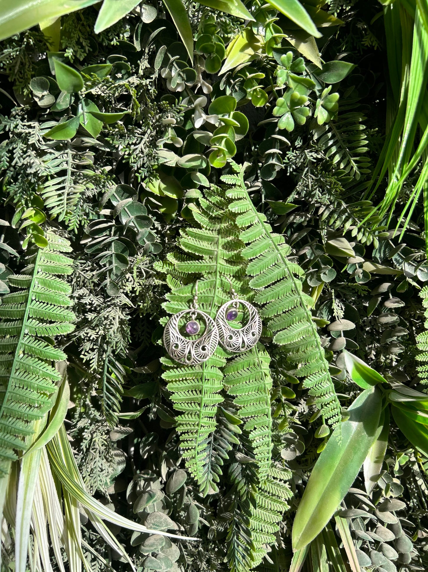 amethyst crescent moon earrings
