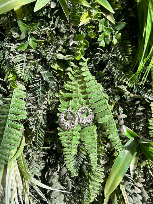 amethyst crescent moon earrings
