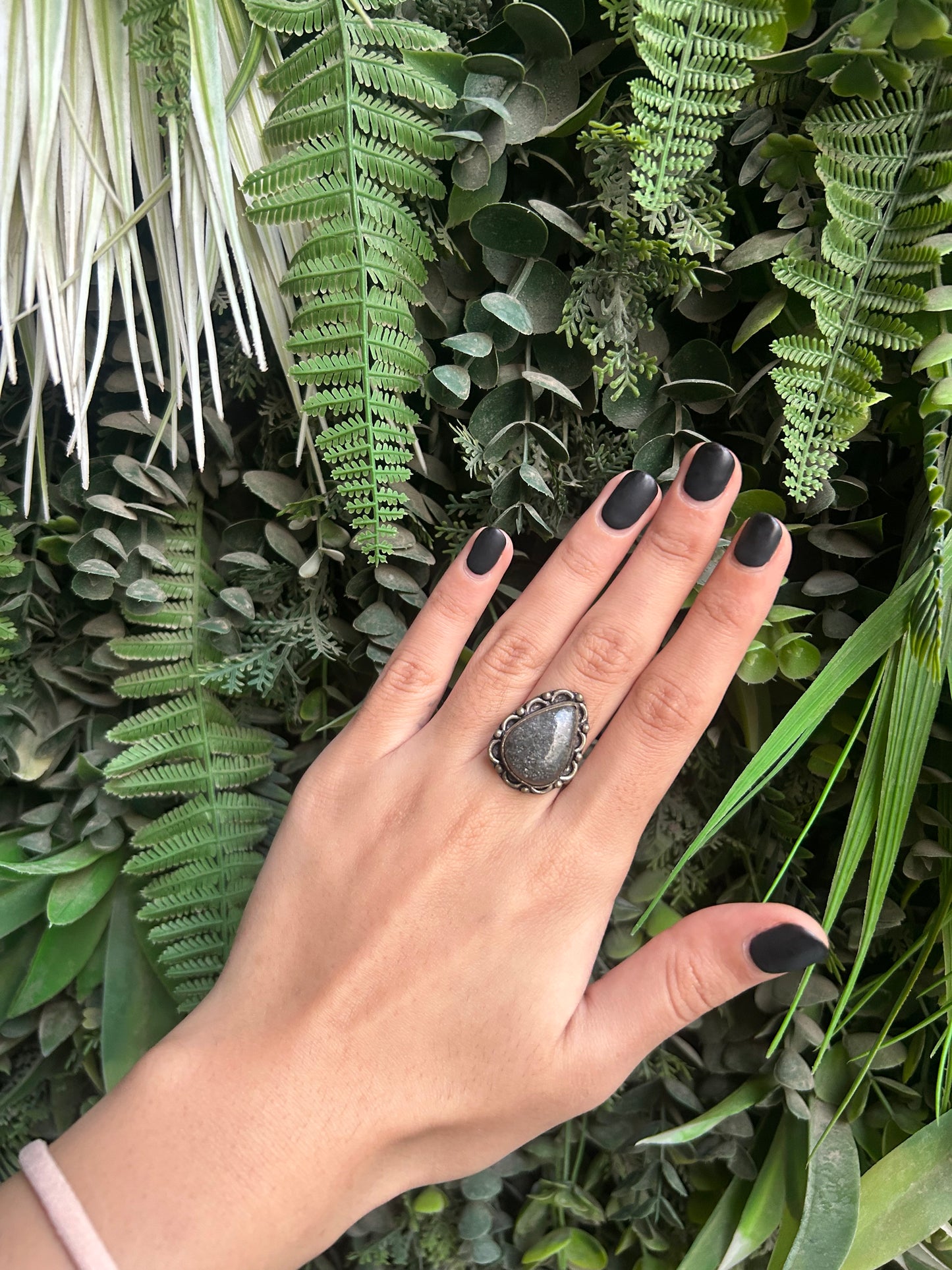 black sunstone ring