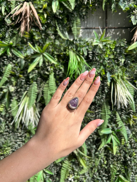 amethyst with milky quartz drop ring (adjustable)