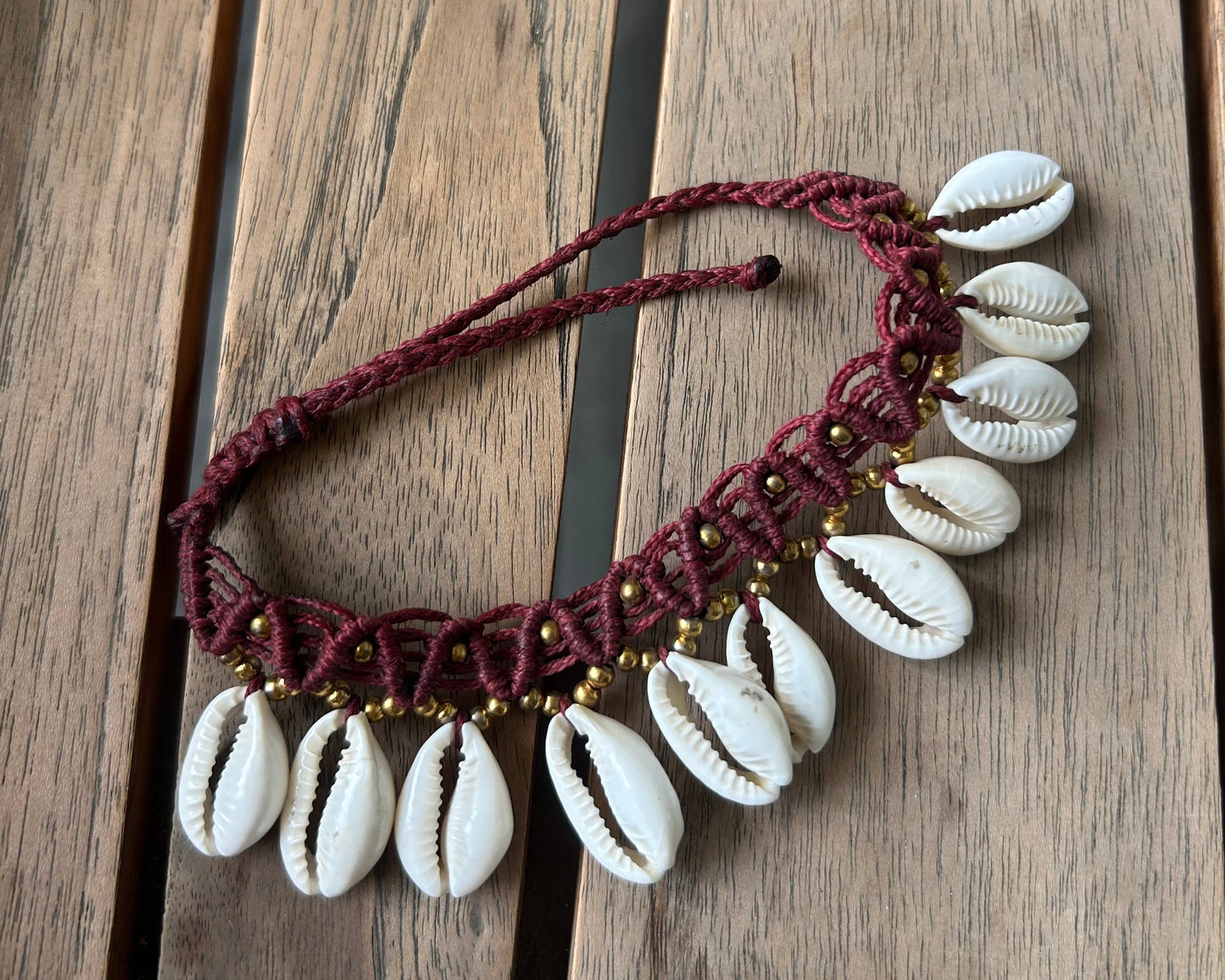 seashell macrame anklet