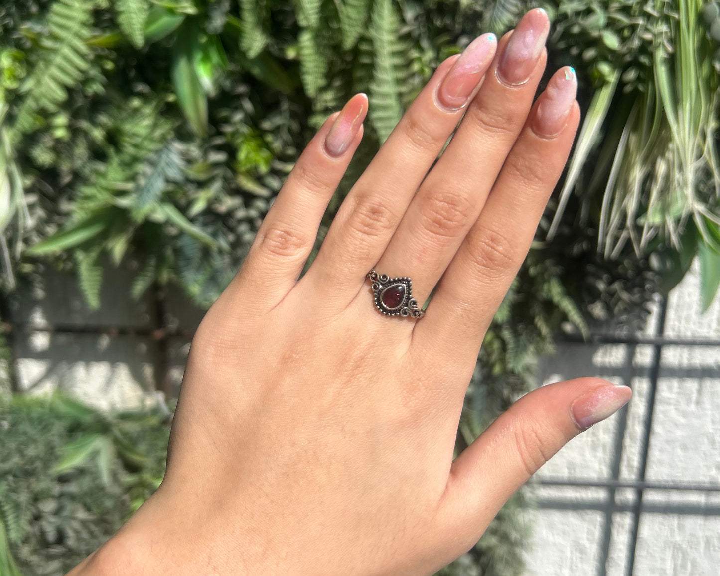 red garnet droplet ring