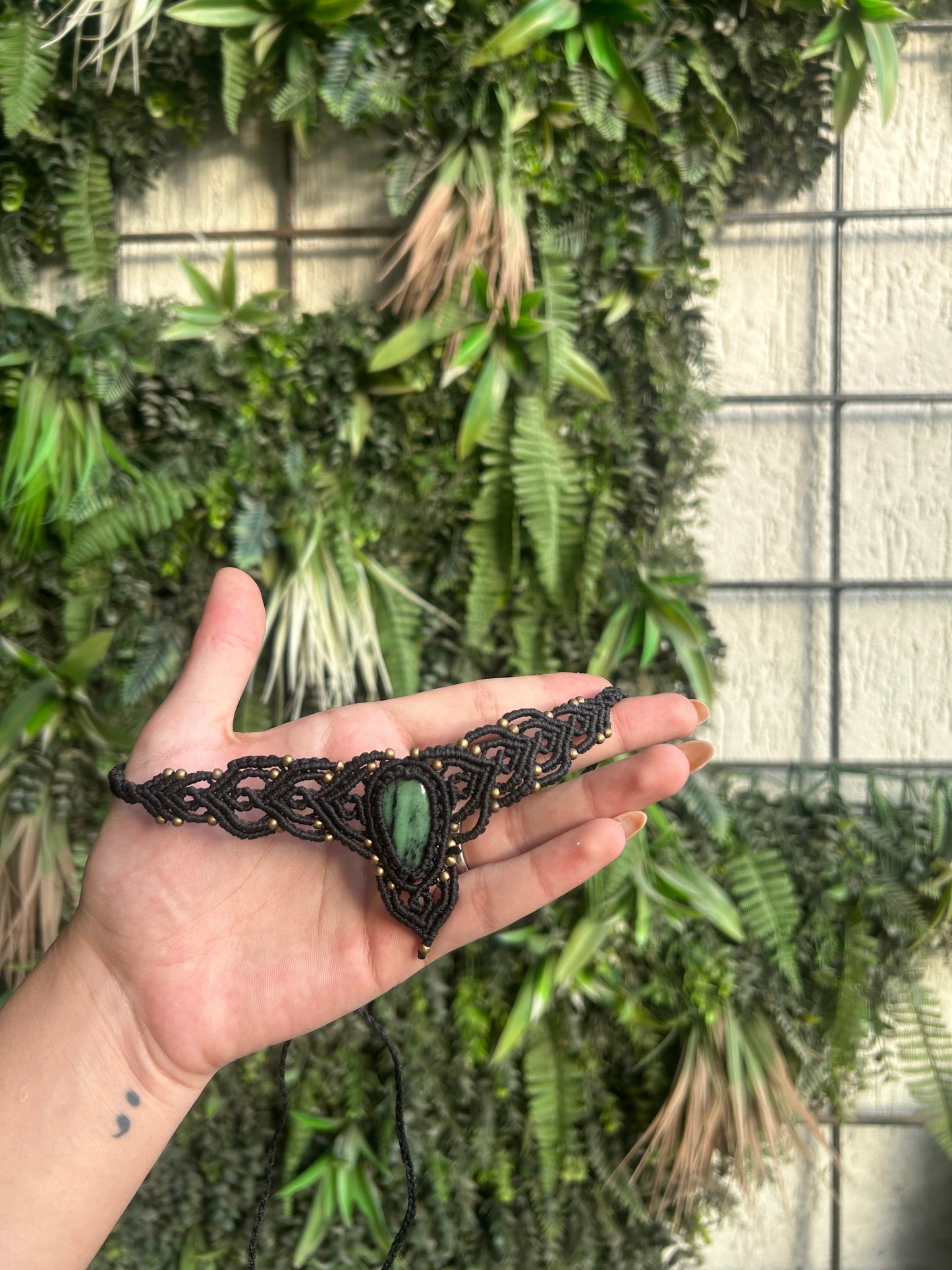 green ruby zoisite macrame choker