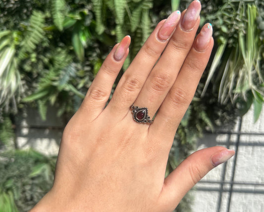 red garnet droplet ring