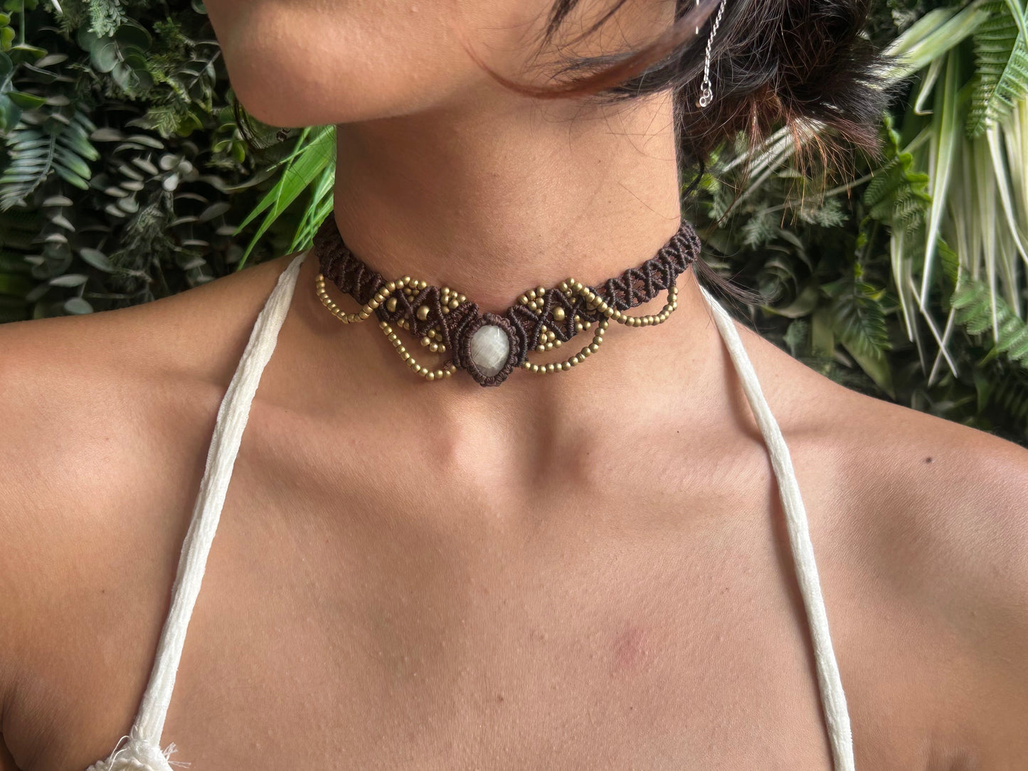 rose quartz macrame choker