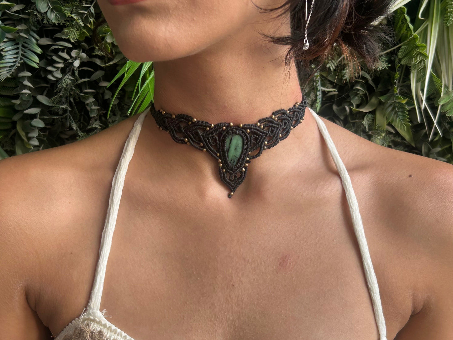 green ruby zoisite macrame choker