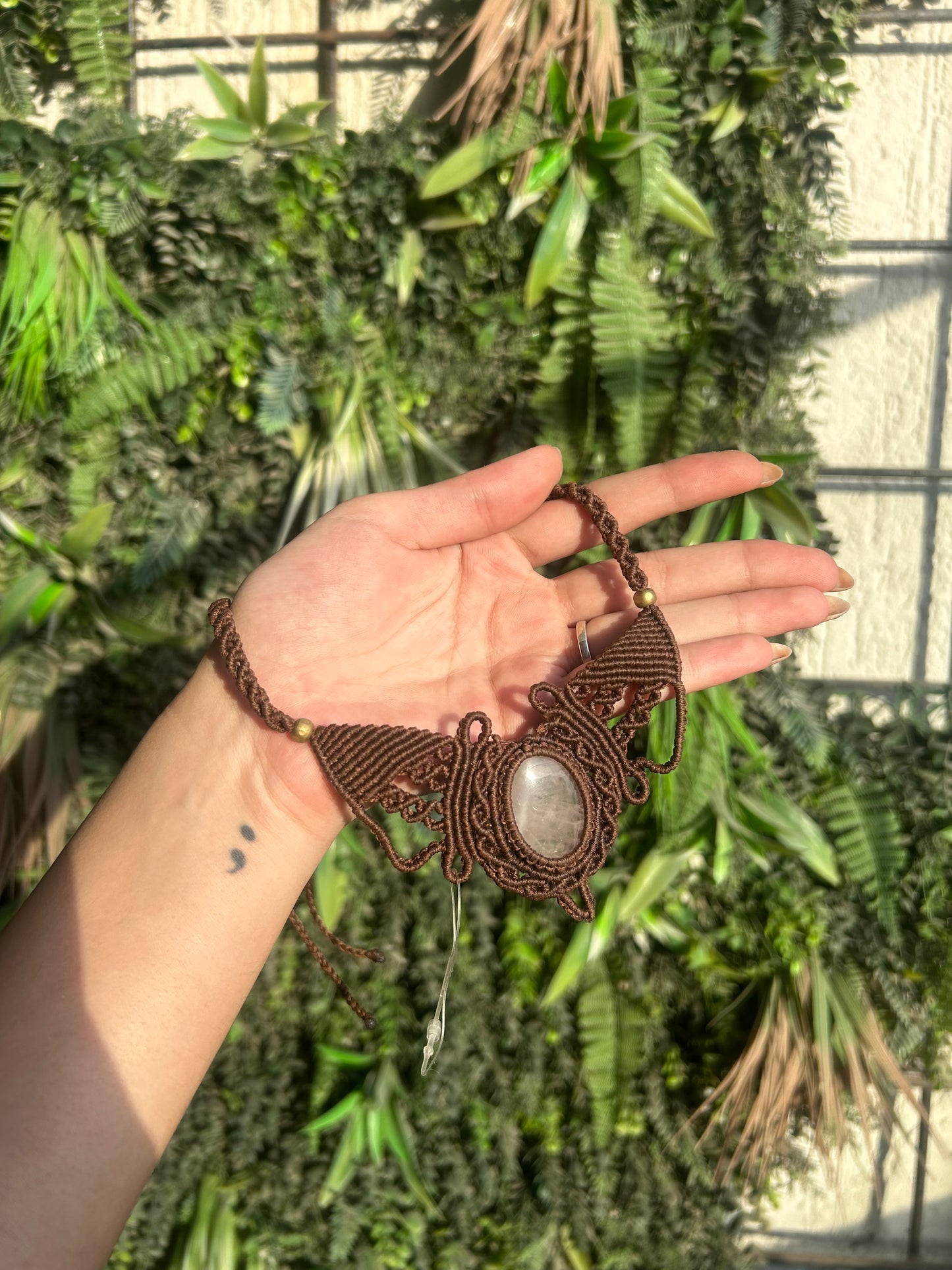 rose quartz macrame choker (statement)