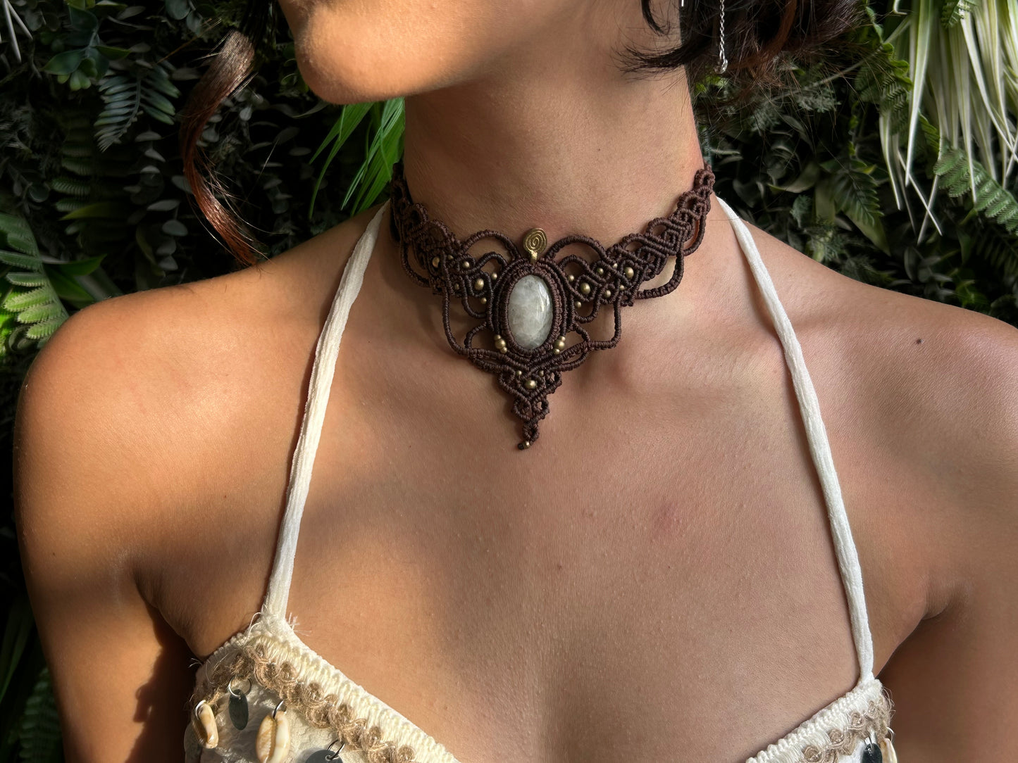 milky quartz macrame choker