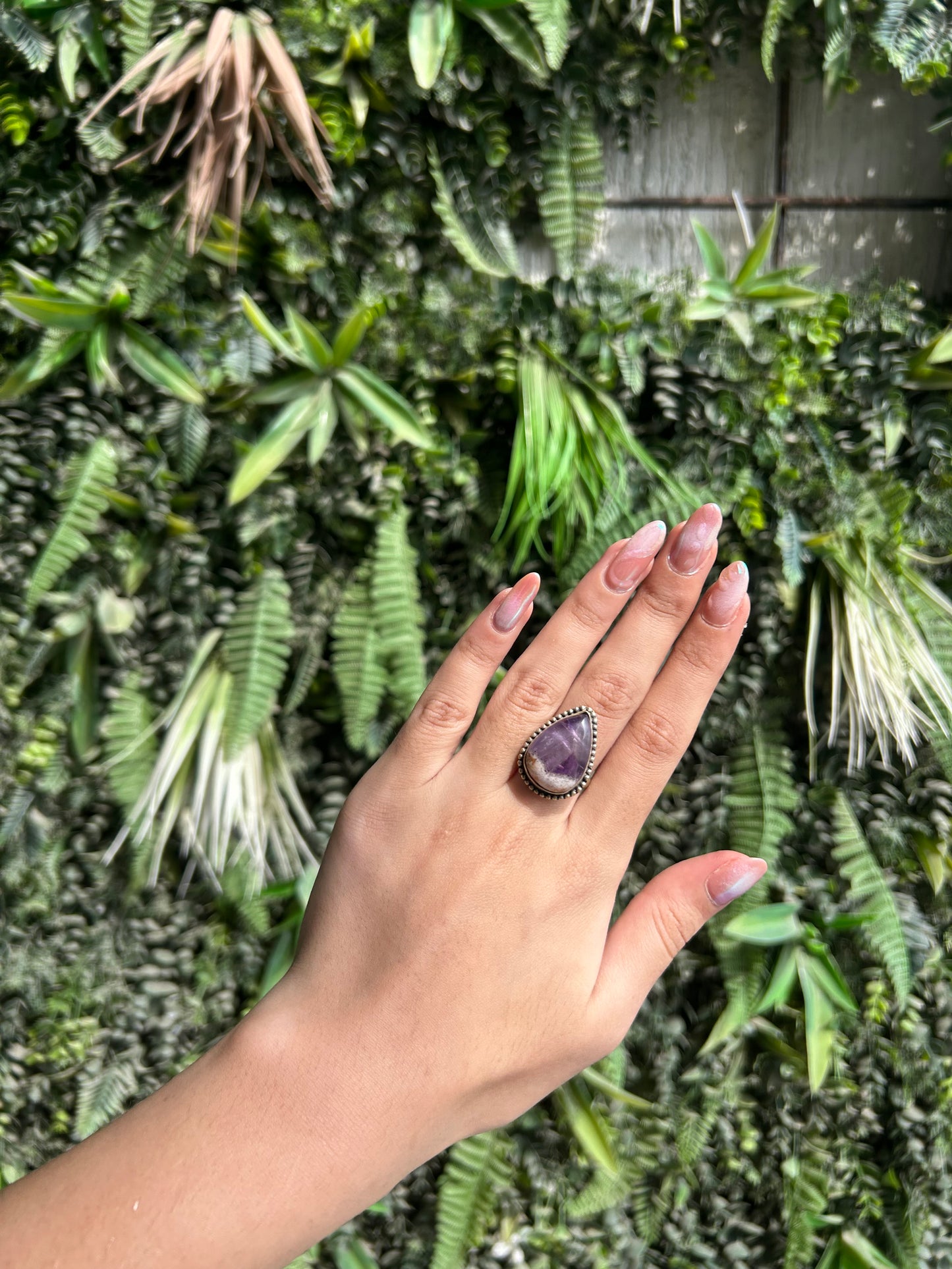 amethyst with milky quartz drop ring (adjustable)
