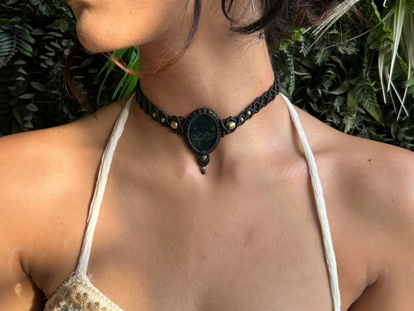 green aventurine macrame choker