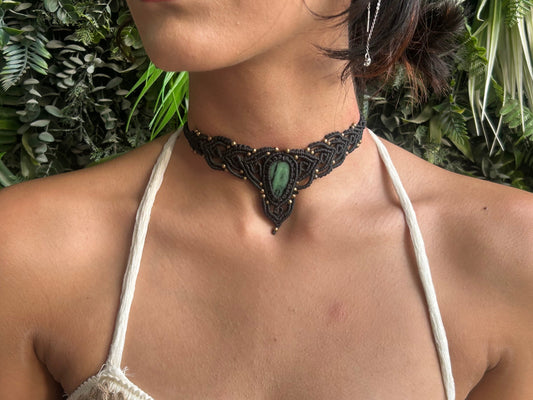 green ruby zoisite macrame choker