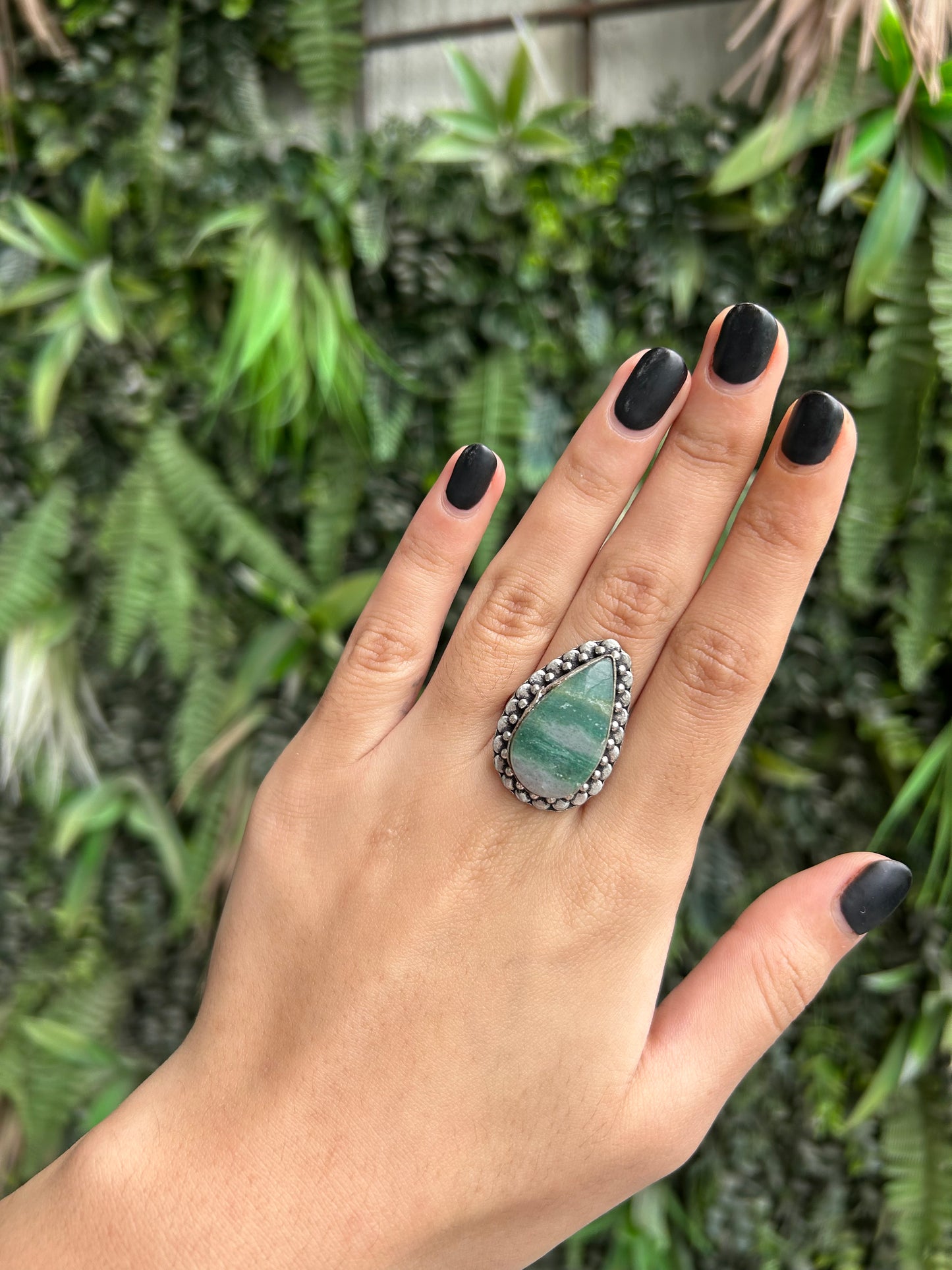 green lace agate ring