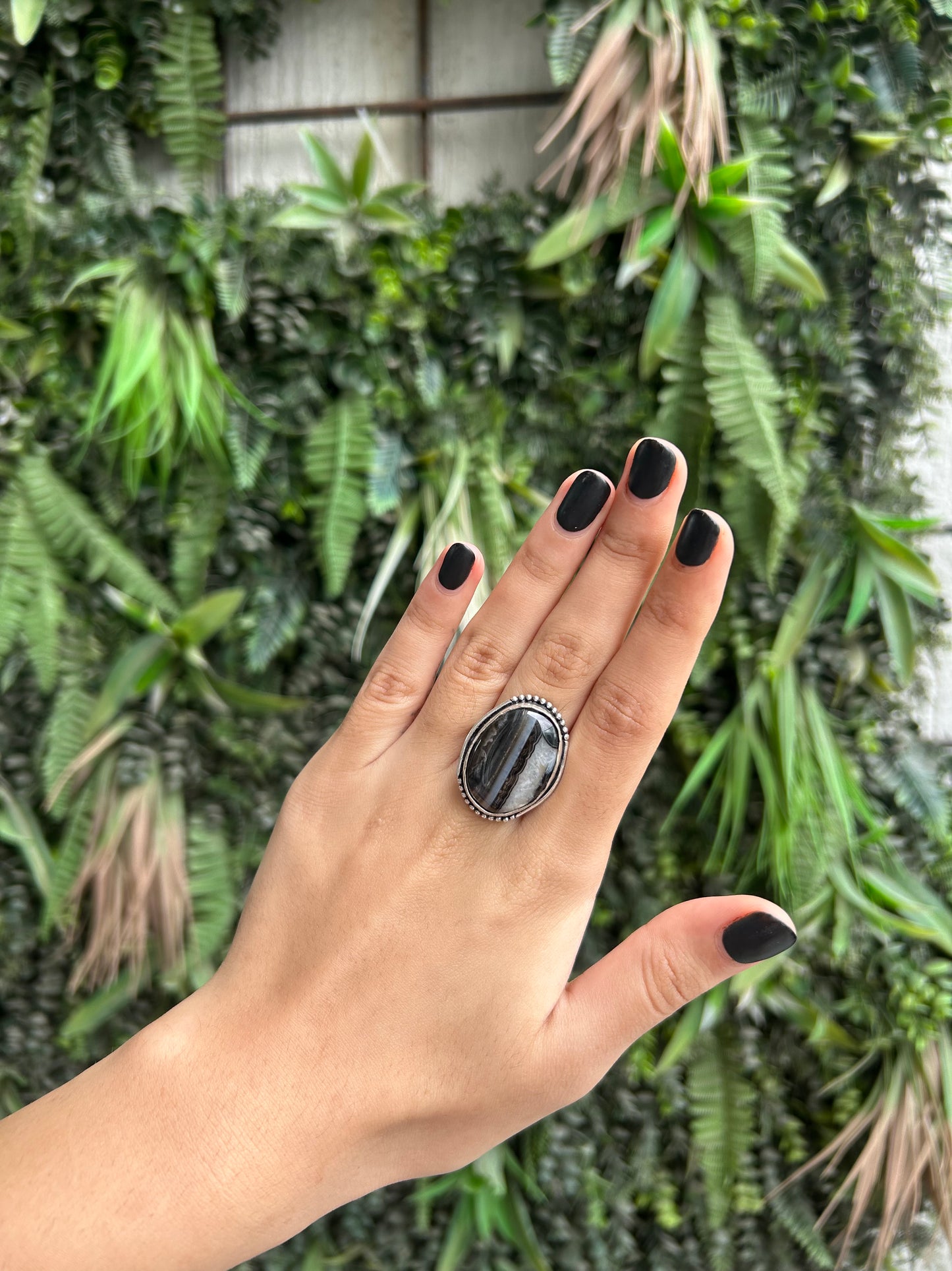 sulemani hakik (black banded agate) ring