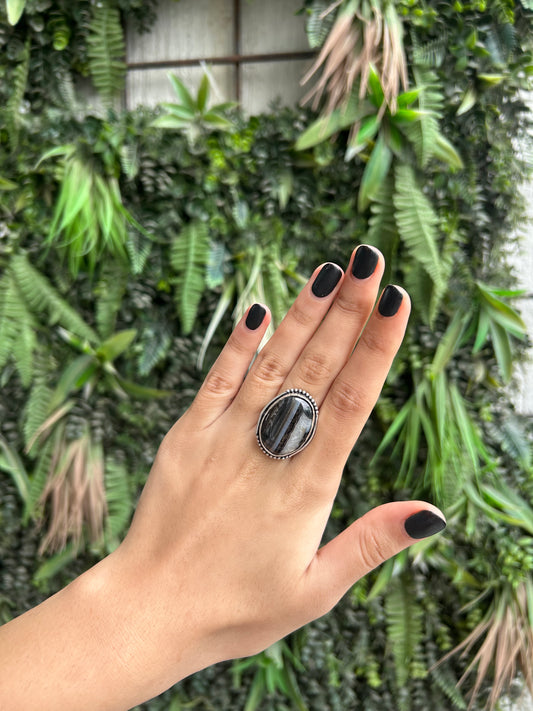 sulemani hakik (black banded agate) ring