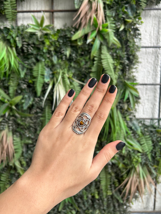 tiger eye flower of life ring