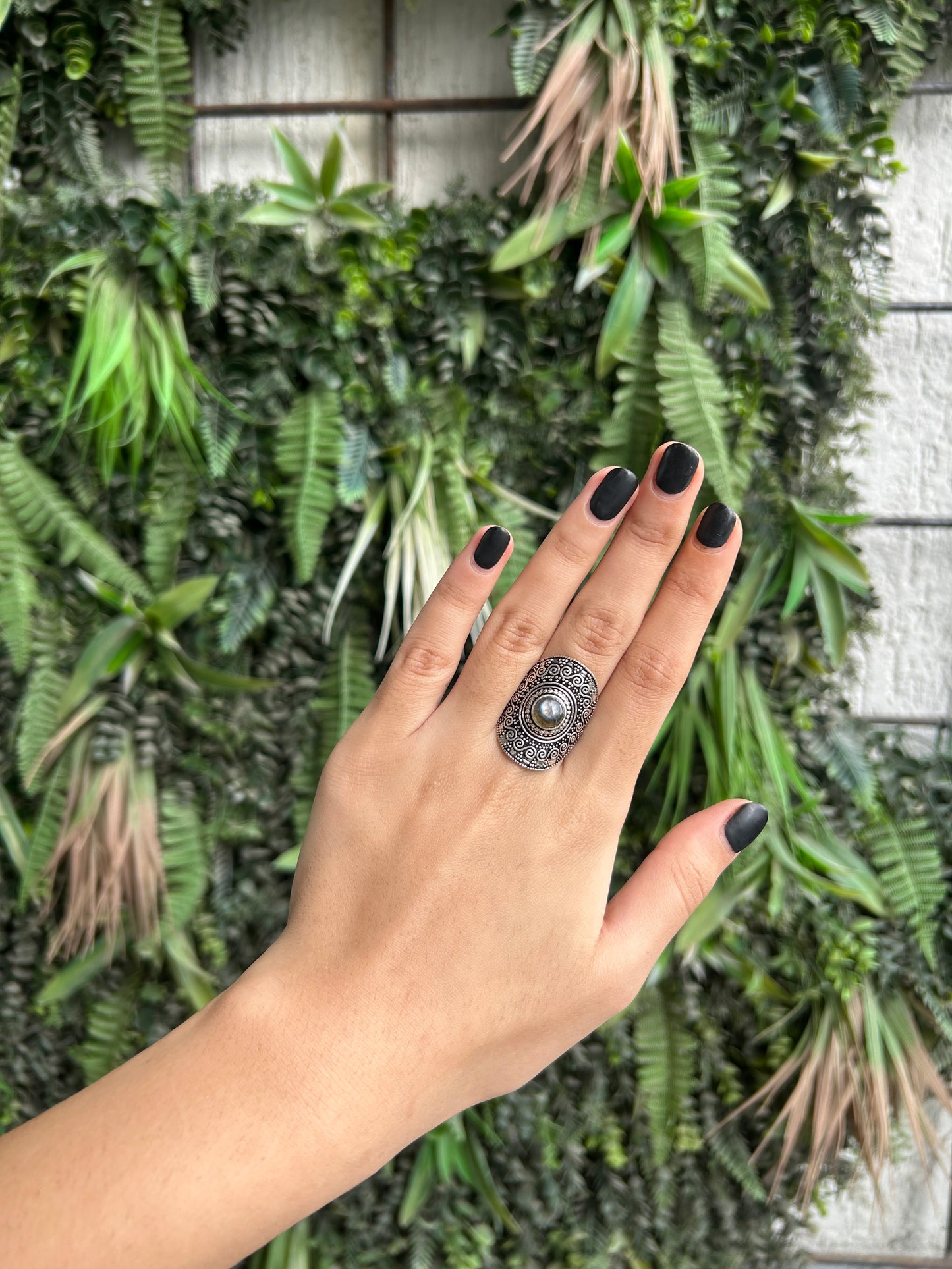 labradorite scrollwork ring